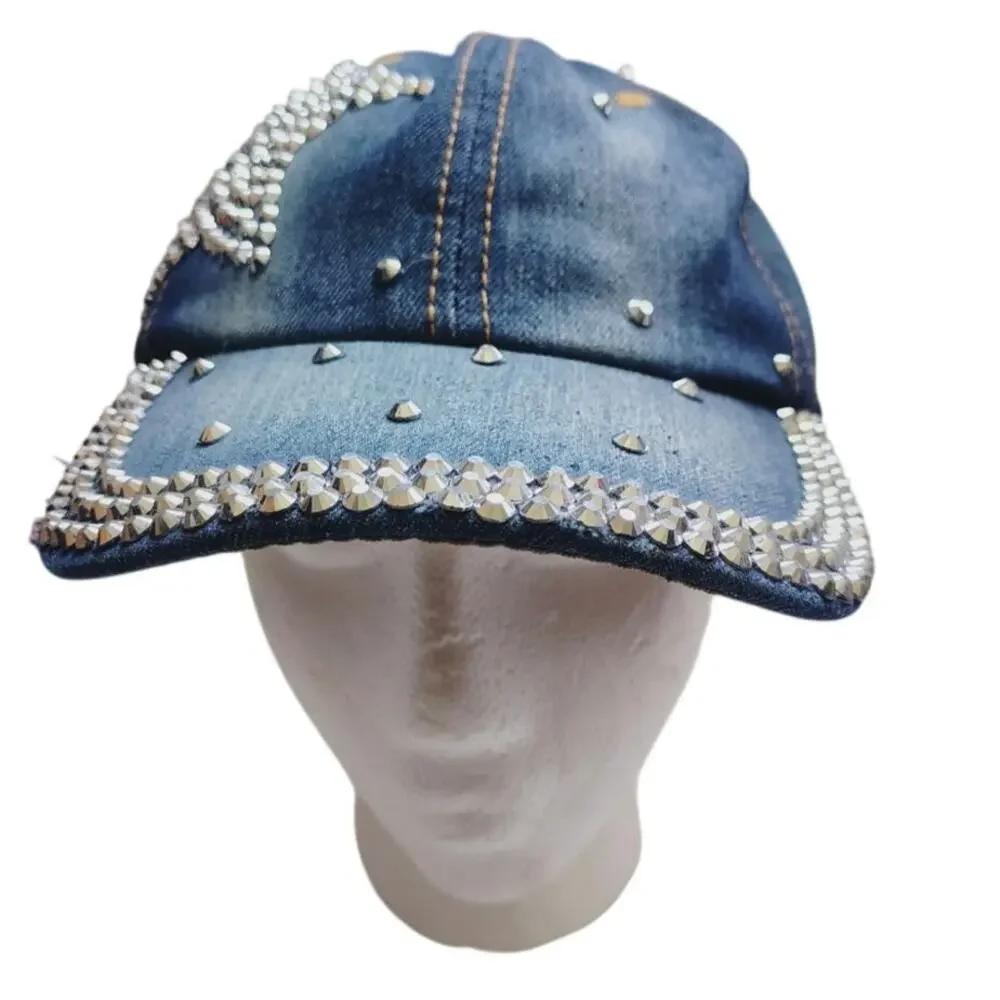 Rhinestone Star Denim Baseball Cap Bling Studded Y2K Adjustable Hat